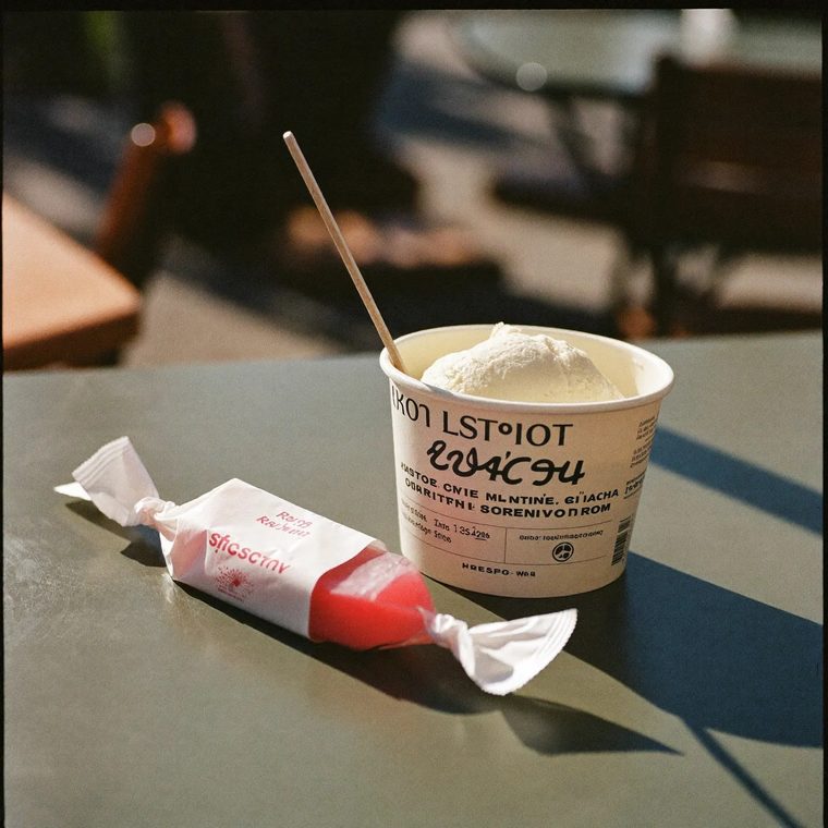 Ice cream and a lolly on a sunny outdoor table